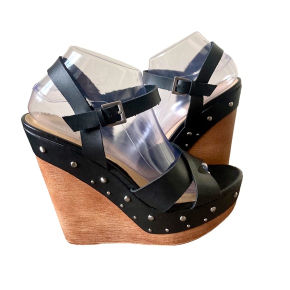 Chinese Laundry Black Platform Heel Sandals Cork Studded Women’s Size 9.5 EUC